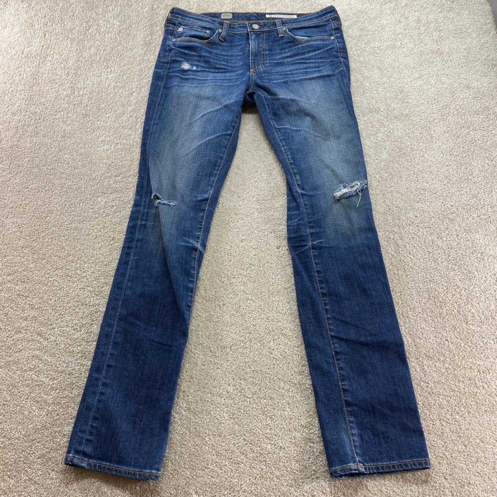 AG Adriano Goldschmied Premiere Jeans Womens 29R Blue Skinny Straight Distressed